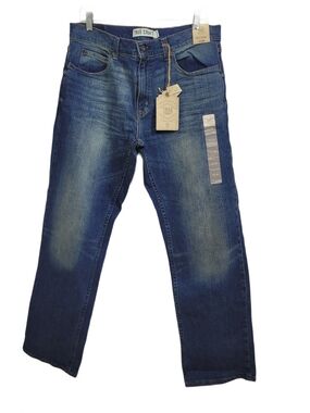 NWT True Craft Men's Blue Relaxed Straight Whiskering Denim Jeans Size 33